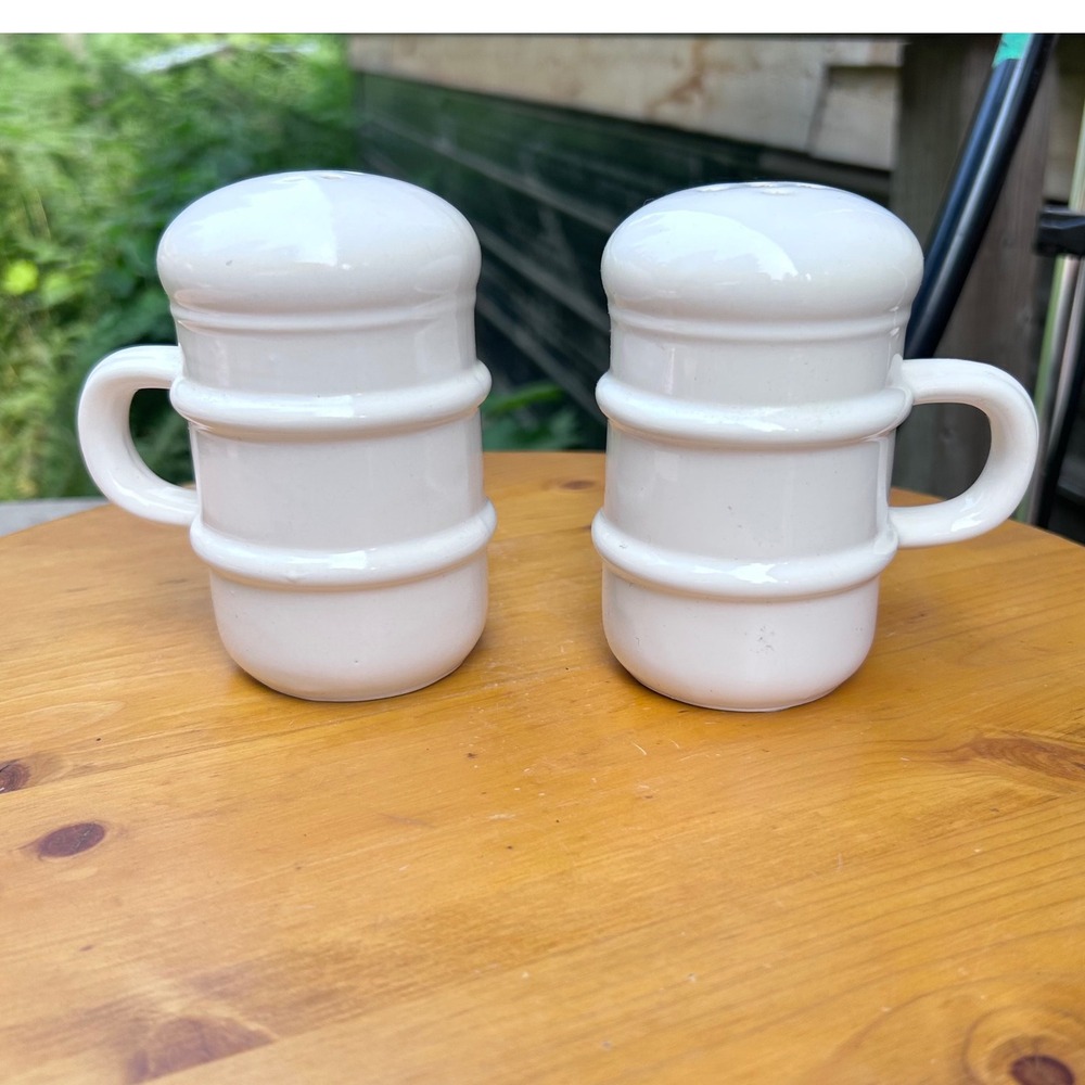 Vintage Salt Pepper Shakers Large White Beehive National Silver Co Japan Handle